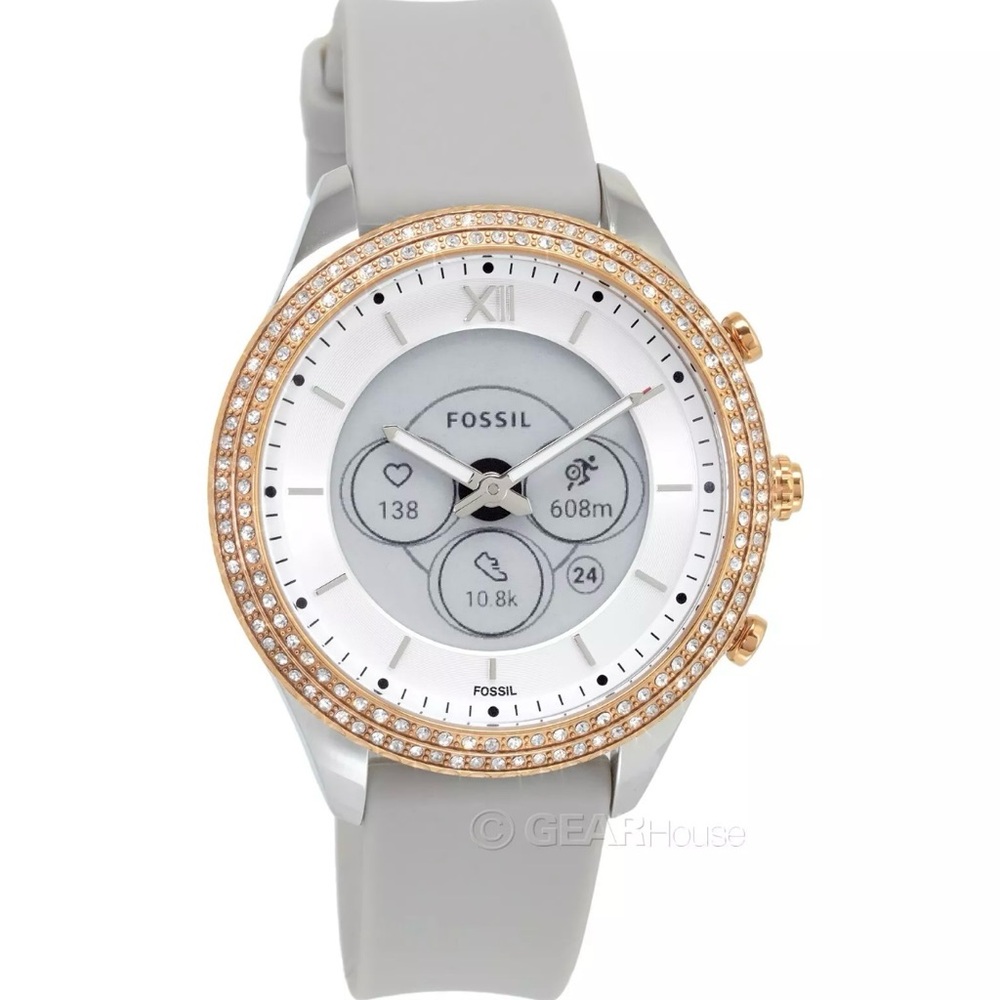 Fossil Silver and Gold Chronograph Watch with Crystal Bezel